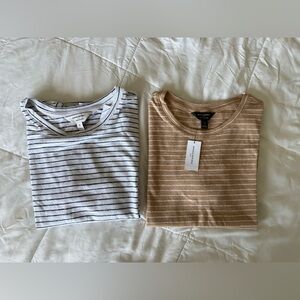 Banana Republic Striped Short Sleeve Tees - White & Tan